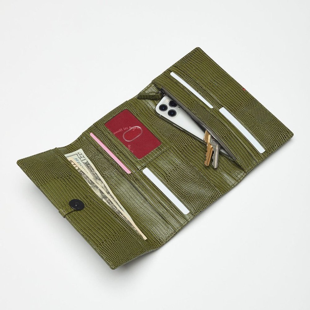 Hammitt Benjamin Leather Wallet In Evergreen Lizard One Size NWT - Picture 5 of 5